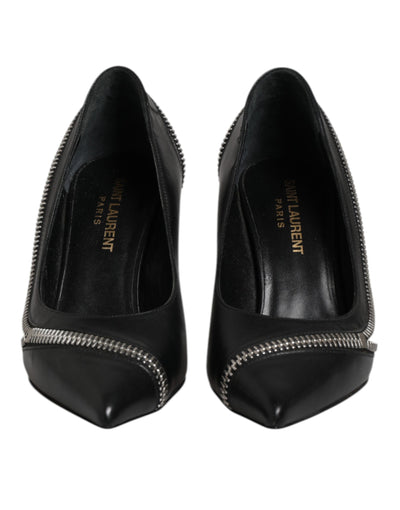 Saint Laurent White Black Leather Pointed Toe Heels Shoes