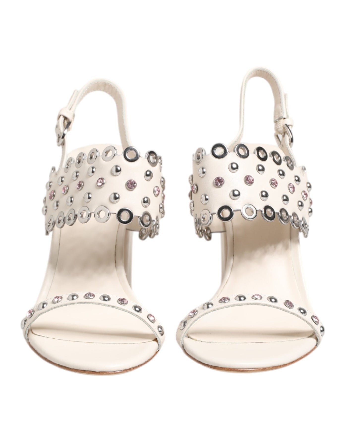 ASH Witte sandalen met blokhak en studs en kwartbandjes