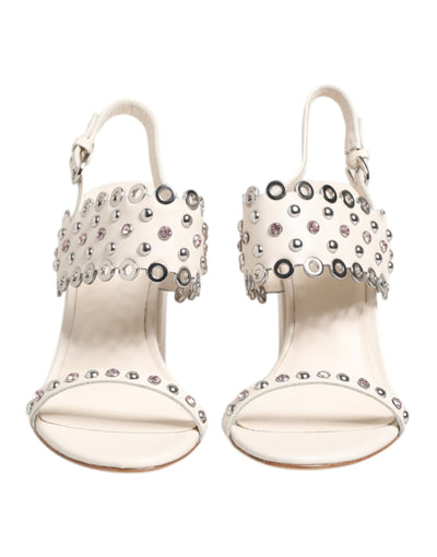 ASH Witte sandalen met blokhak en studs en kwartbandjes