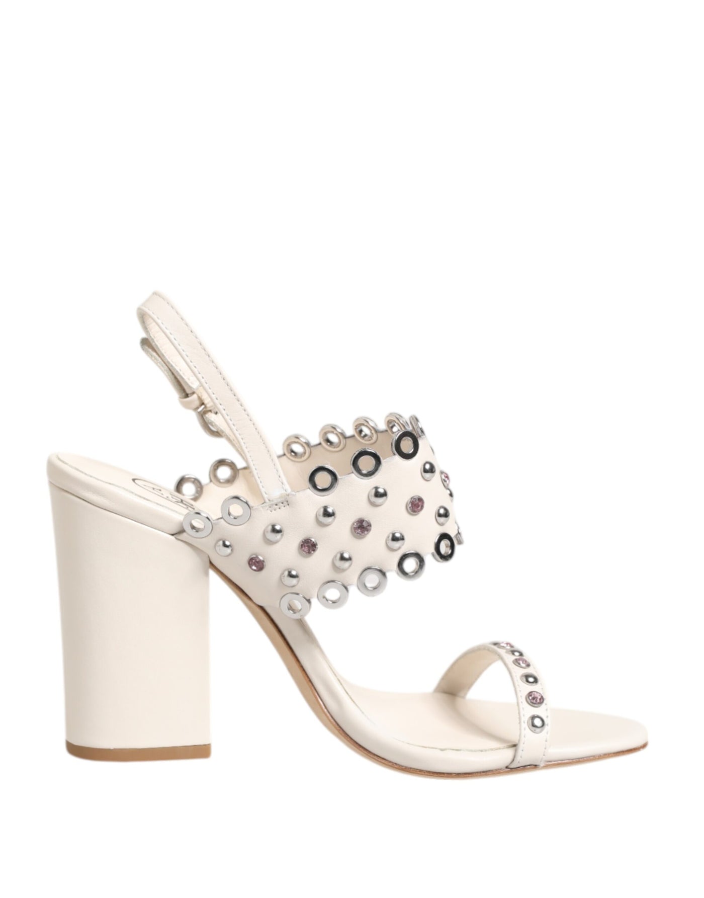 ASH Witte sandalen met blokhak en studs en kwartbandjes