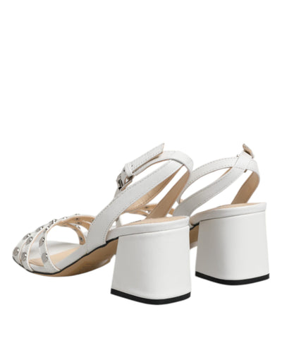 Nine West Witte Blokhak Sandalen met Studs en Wikkelbandjes