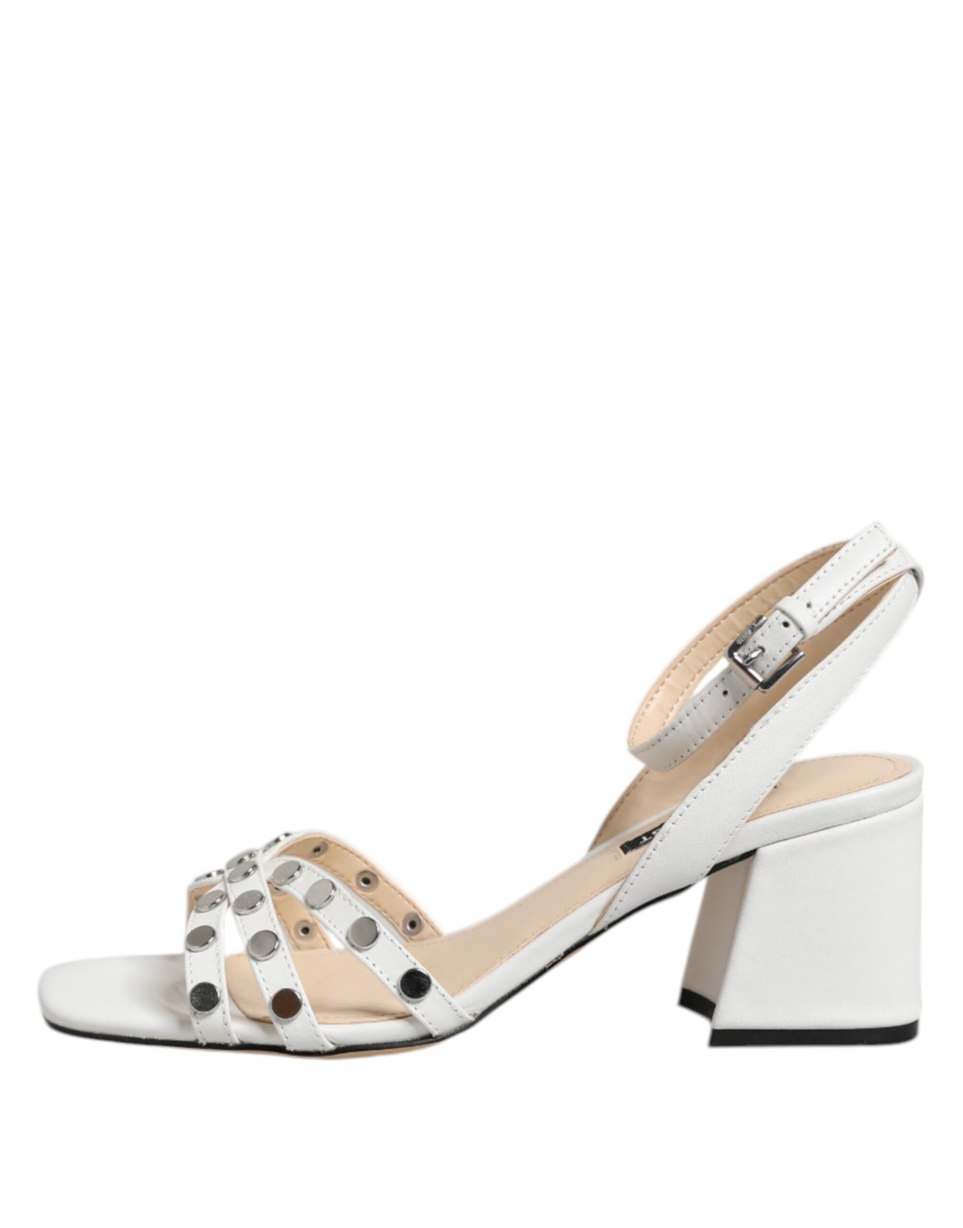 Nine West Witte Blokhak Sandalen met Studs en Wikkelbandjes