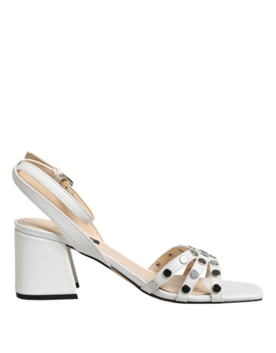 Nine West Witte Blokhak Sandalen met Studs en Wikkelbandjes