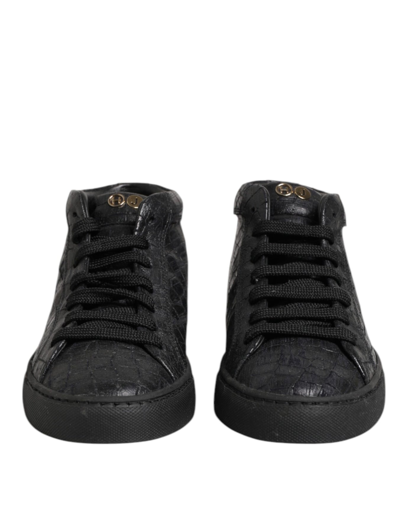 HIDE &amp; JACK Zwarte leren veterschoenen met middelhoge top