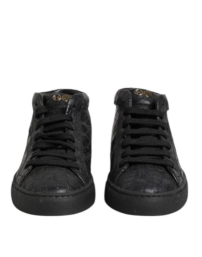 HIDE &amp; JACK Zwarte leren veterschoenen met middelhoge top