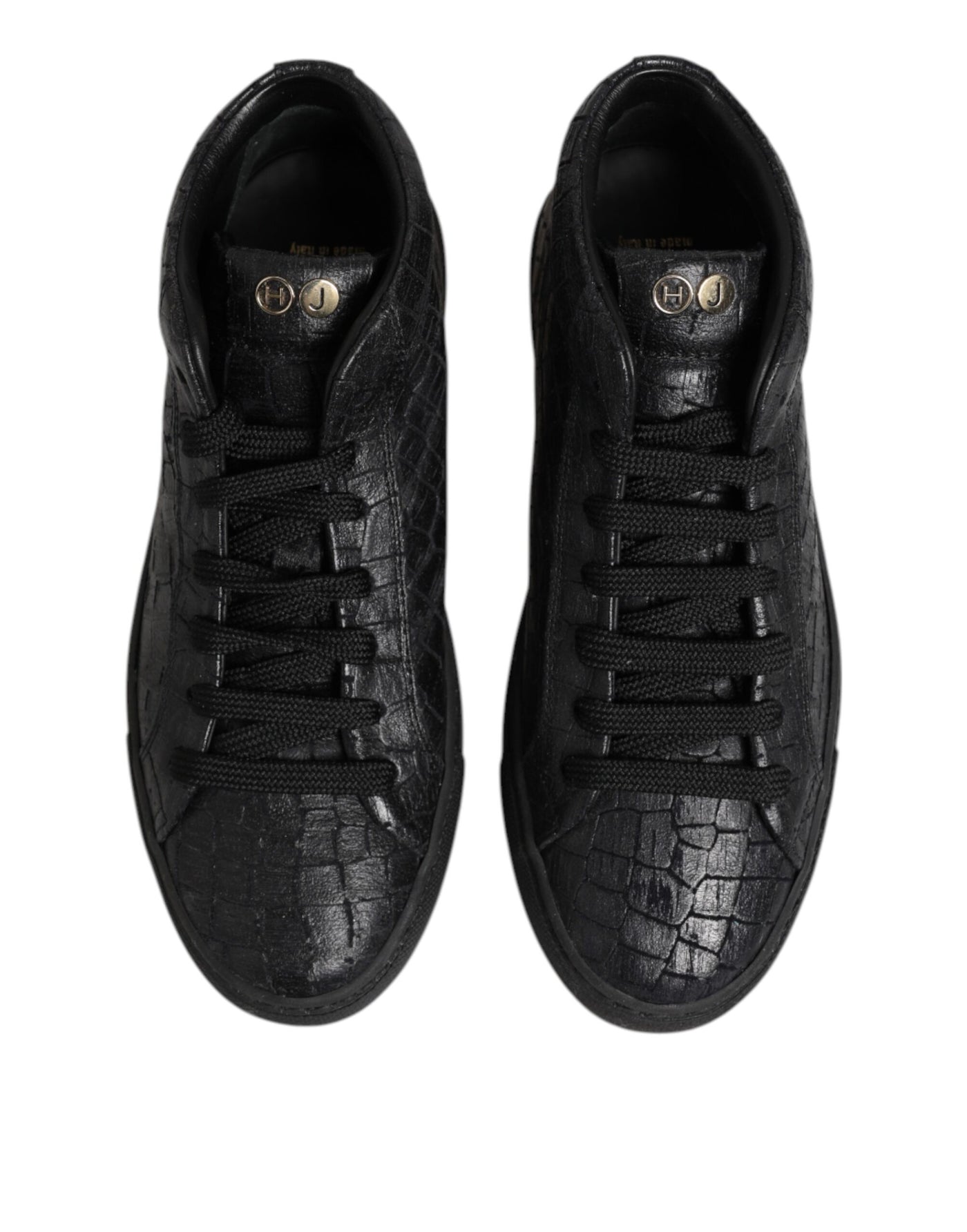 HIDE &amp; JACK Zwarte leren veterschoenen met middelhoge top