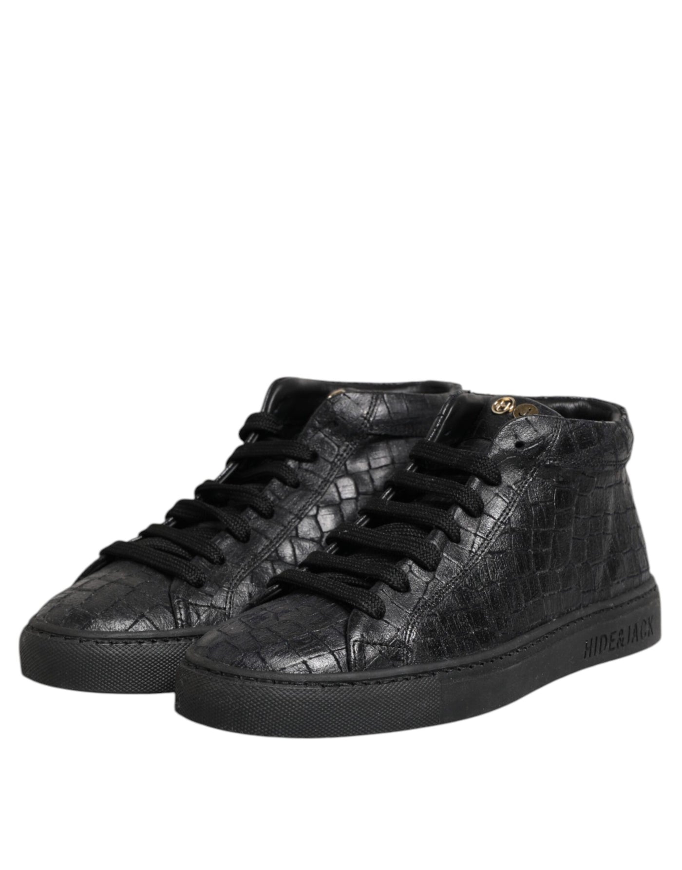 HIDE &amp; JACK Zwarte leren veterschoenen met middelhoge top