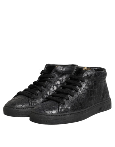 HIDE &amp; JACK Zwarte leren veterschoenen met middelhoge top