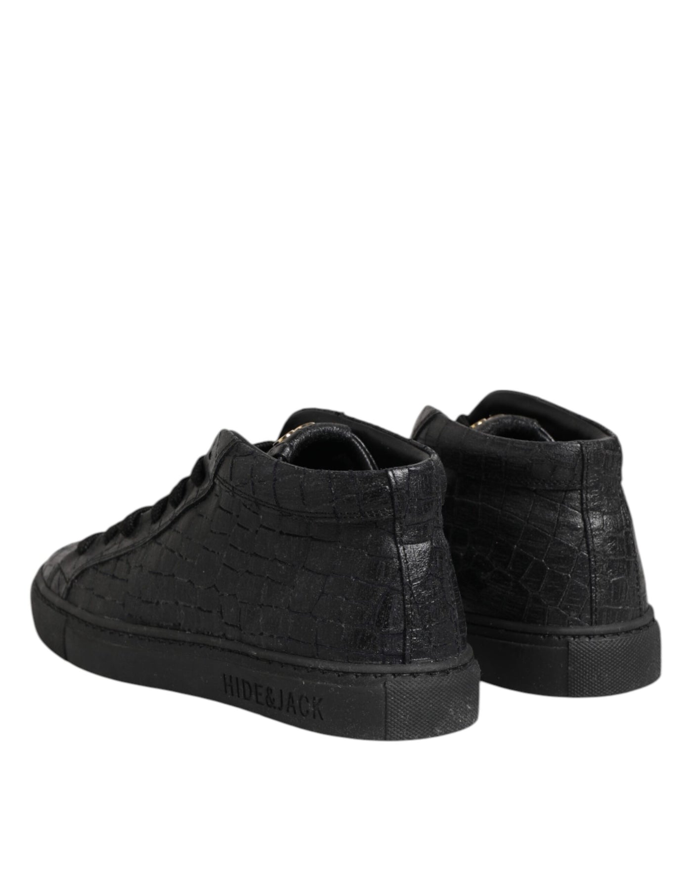 HIDE &amp; JACK Zwarte leren veterschoenen met middelhoge top