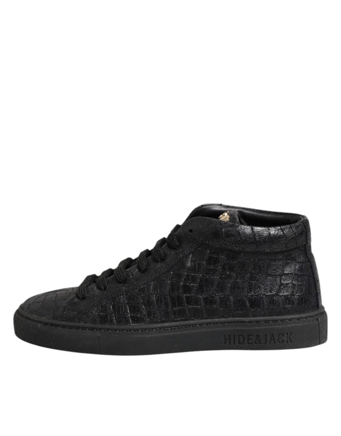HIDE &amp; JACK Zwarte leren veterschoenen met middelhoge top