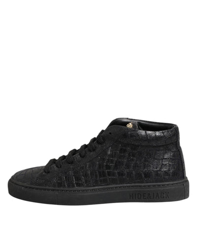 HIDE &amp; JACK Zwarte leren veterschoenen met middelhoge top