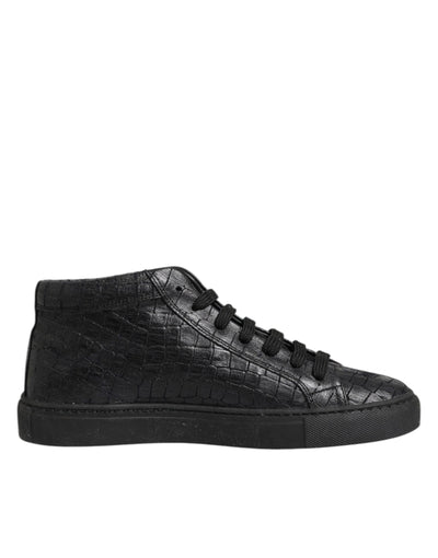 HIDE &amp; JACK Zwarte leren veterschoenen met middelhoge top