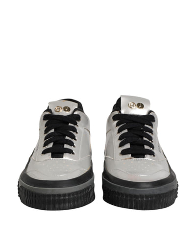 HIDE &amp; JACK Zilveren leren veterschoenen met lage bovenkant