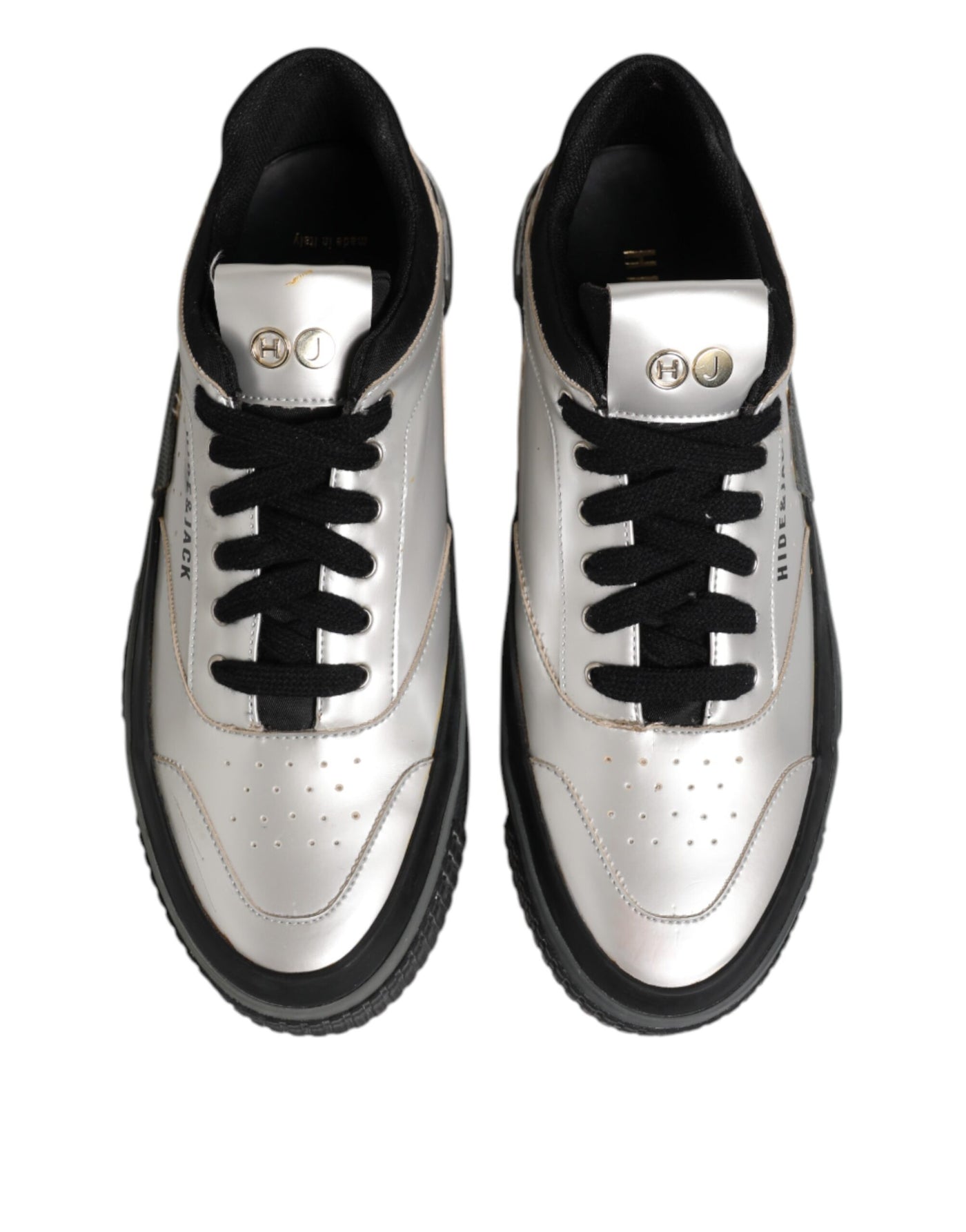 HIDE &amp; JACK Zilveren leren veterschoenen met lage bovenkant