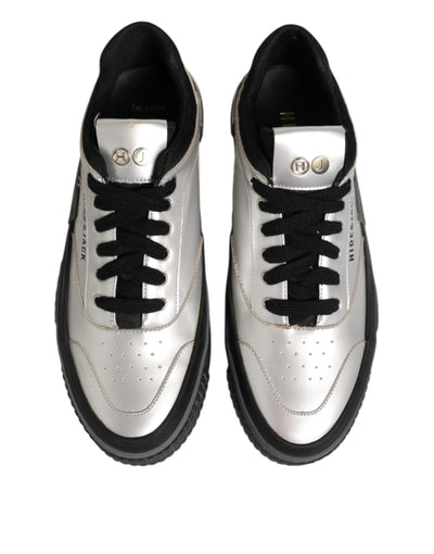 HIDE &amp; JACK Zilveren leren veterschoenen met lage bovenkant