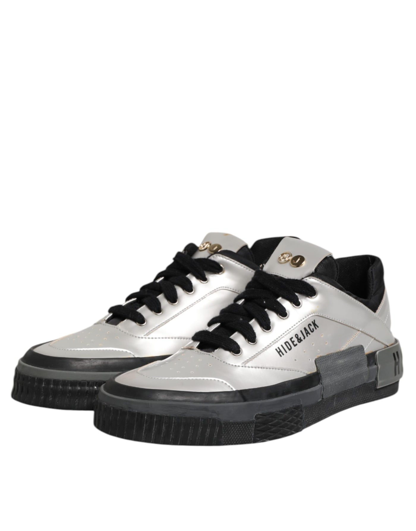HIDE &amp; JACK Zilveren leren veterschoenen met lage bovenkant