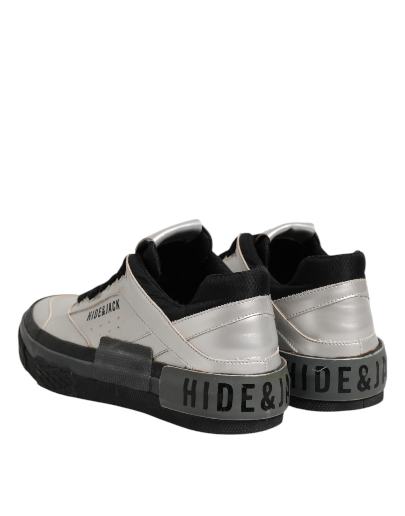 HIDE &amp; JACK Zilveren leren veterschoenen met lage bovenkant