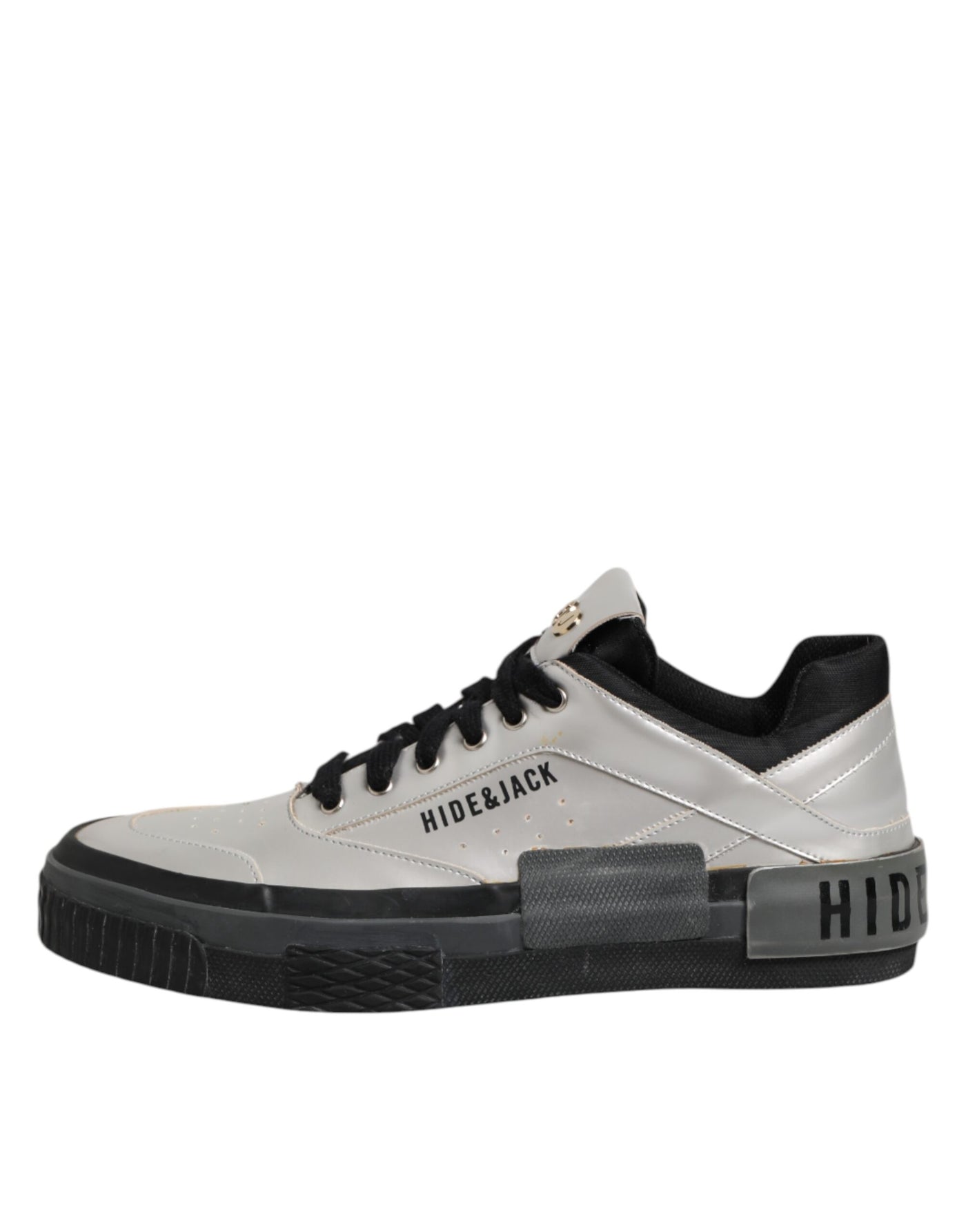 HIDE &amp; JACK Zilveren leren veterschoenen met lage bovenkant