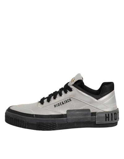 HIDE &amp; JACK Zilveren leren veterschoenen met lage bovenkant