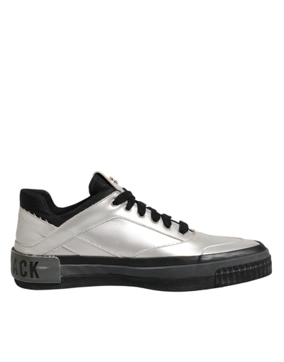 HIDE &amp; JACK Zilveren leren veterschoenen met lage bovenkant