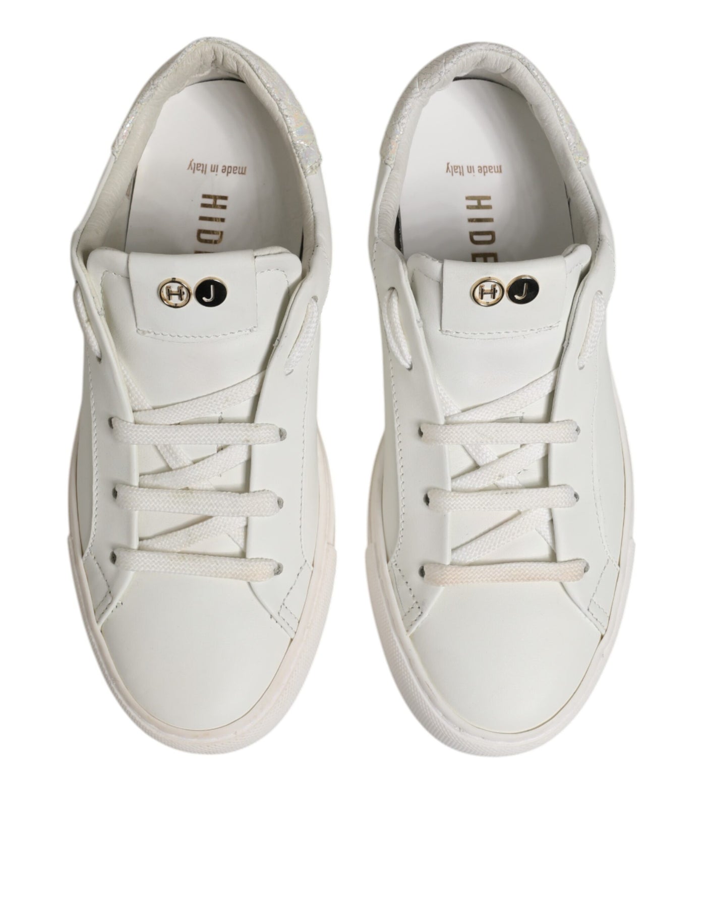 HIDE &amp; JACK Witte leren lage veterschoenen