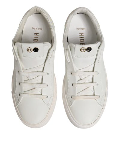 HIDE &amp; JACK Witte leren lage veterschoenen