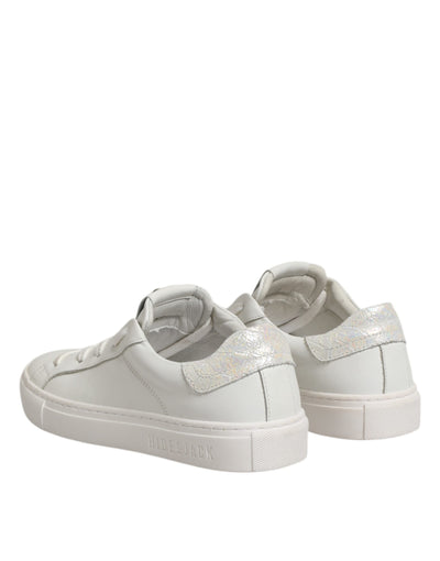 HIDE &amp; JACK Witte leren lage veterschoenen