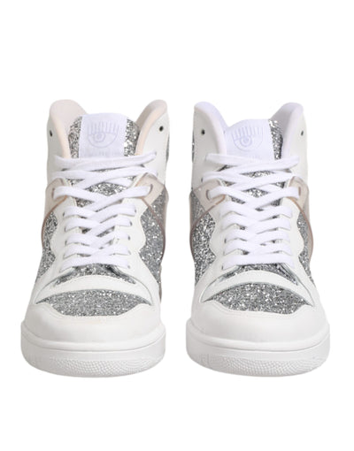 Chiara Ferragni Witte Zilveren Hoge Top Dames Sneakers Schoenen