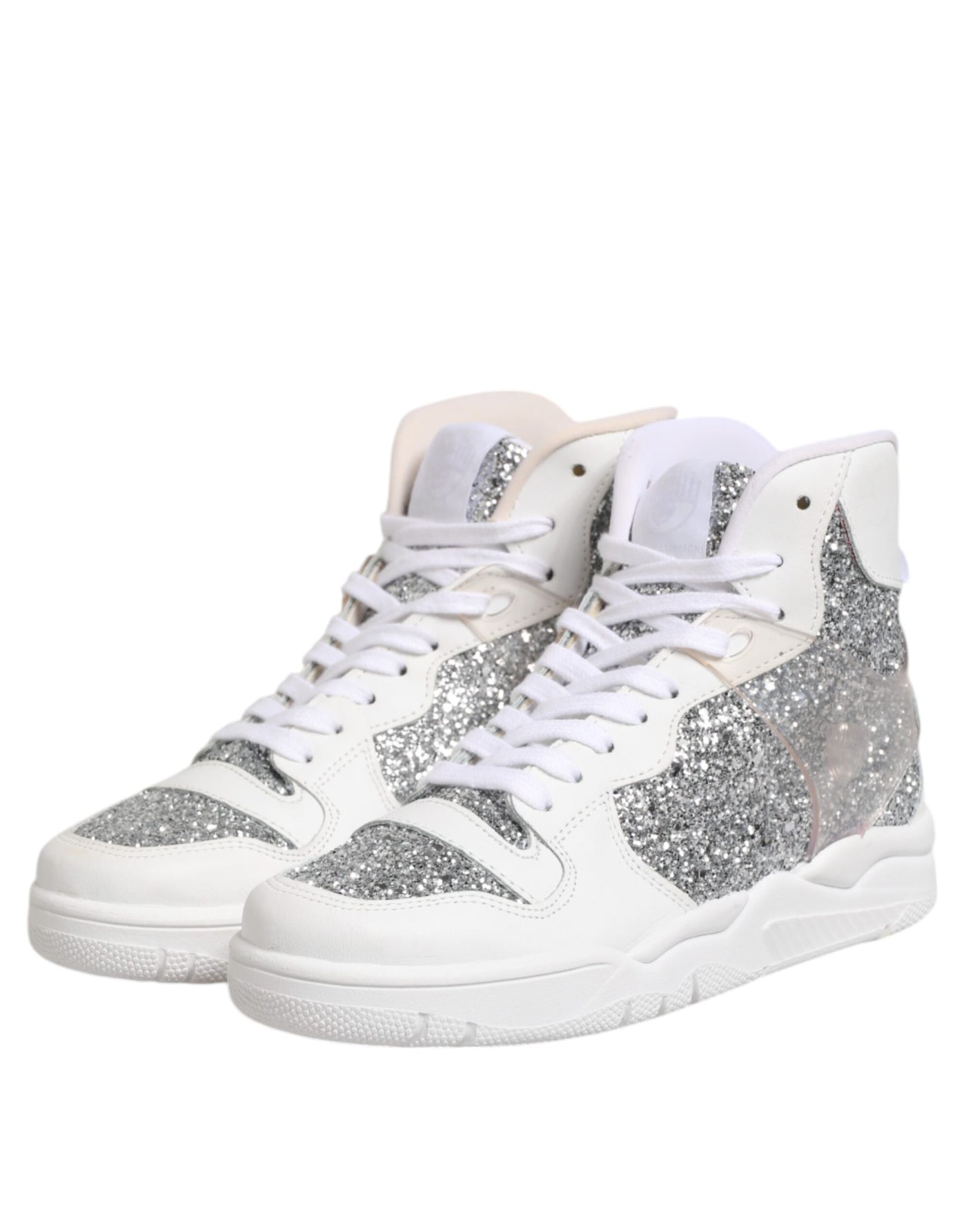 Chiara Ferragni Witte Zilveren Hoge Top Dames Sneakers Schoenen