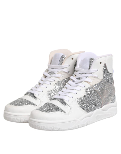 Chiara Ferragni Witte Zilveren Hoge Top Dames Sneakers Schoenen
