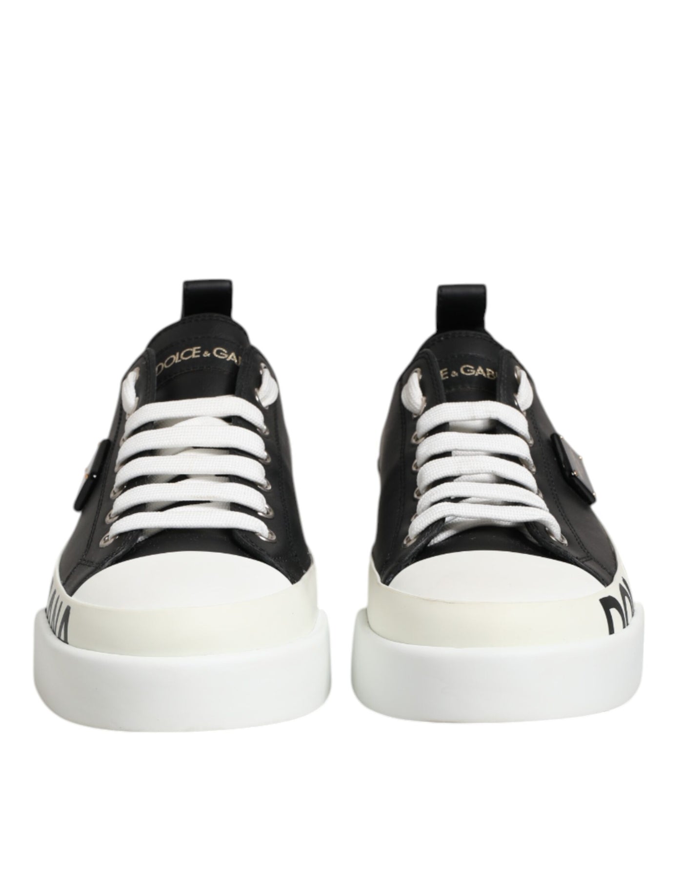 Dolce &amp; Gabbana Zwart Wit Leren Lage Sneakers Schoenen
