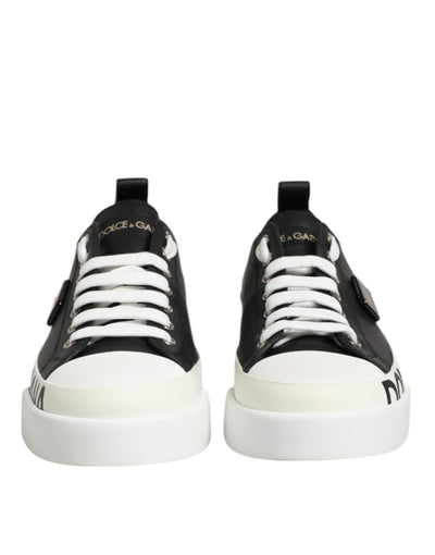 Dolce &amp; Gabbana Zwart Wit Leren Lage Sneakers Schoenen