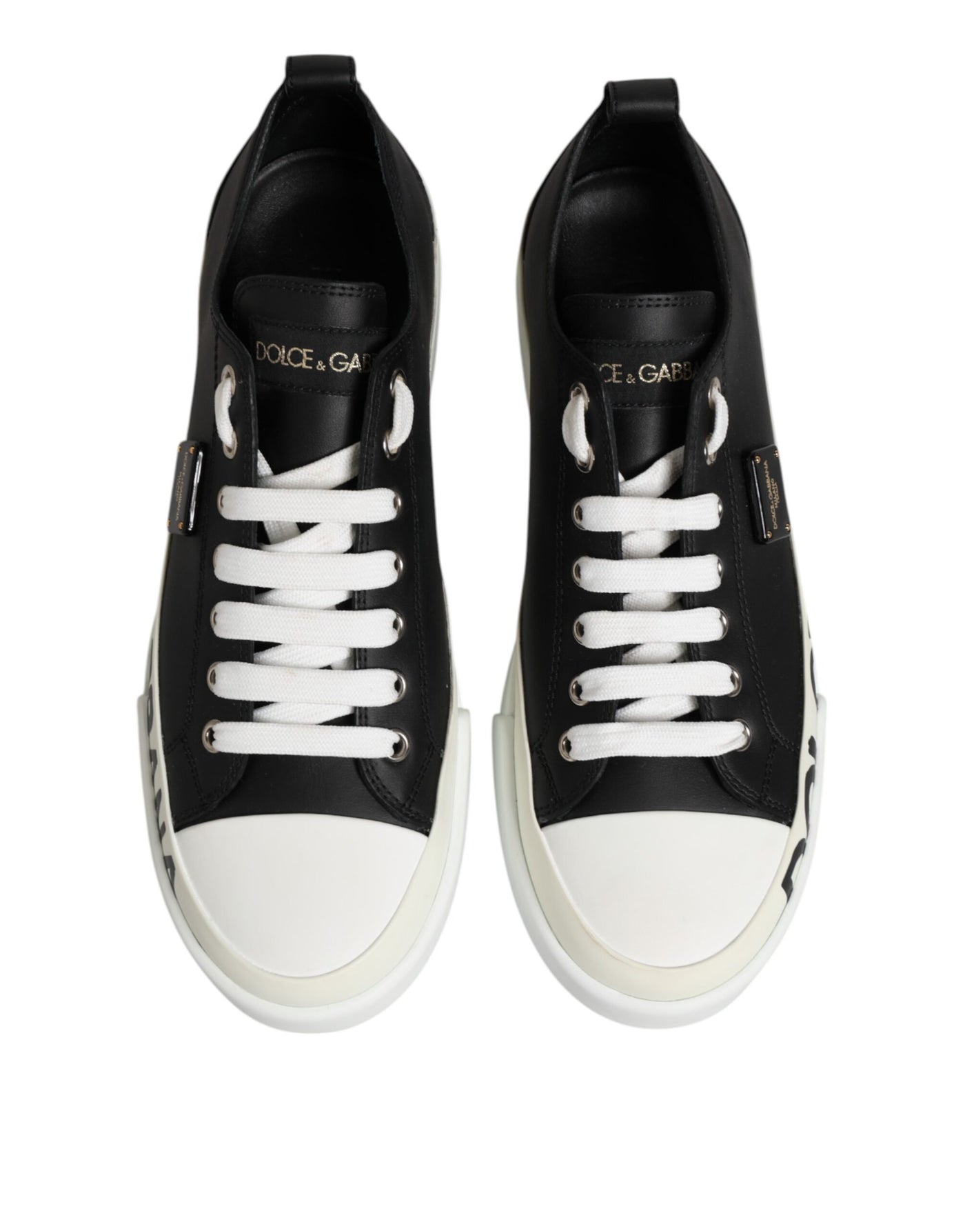 Dolce &amp; Gabbana Zwart Wit Leren Lage Sneakers Schoenen