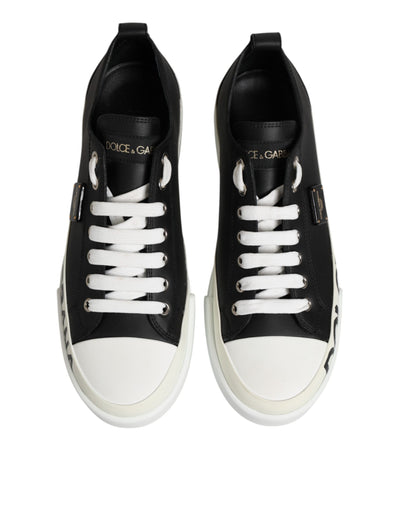 Dolce &amp; Gabbana Zwart Wit Leren Lage Sneakers Schoenen