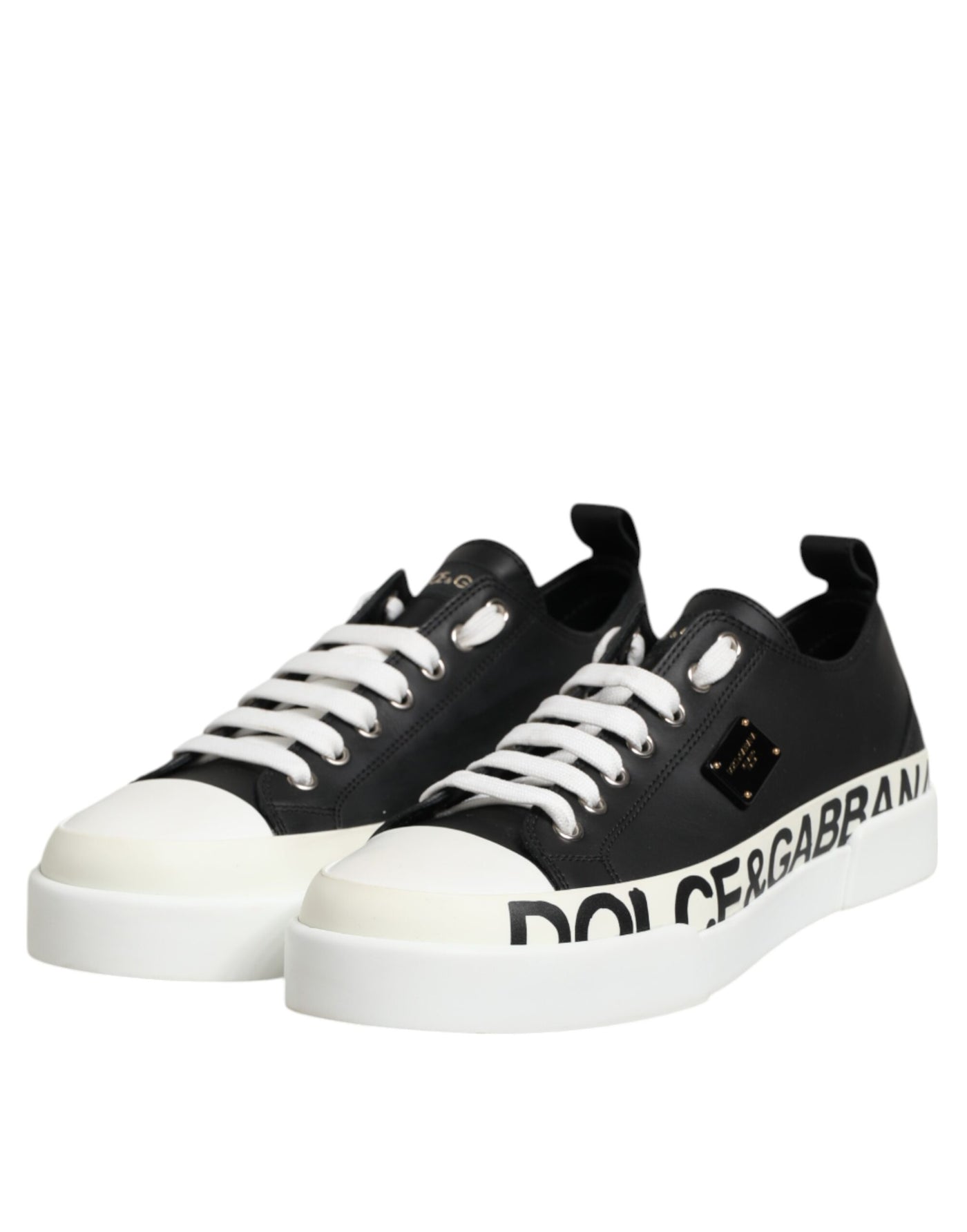 Dolce &amp; Gabbana Zwart Wit Leren Lage Sneakers Schoenen