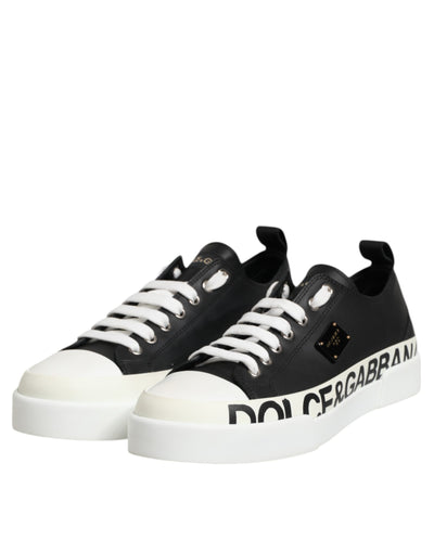 Dolce &amp; Gabbana Zwart Wit Leren Lage Sneakers Schoenen