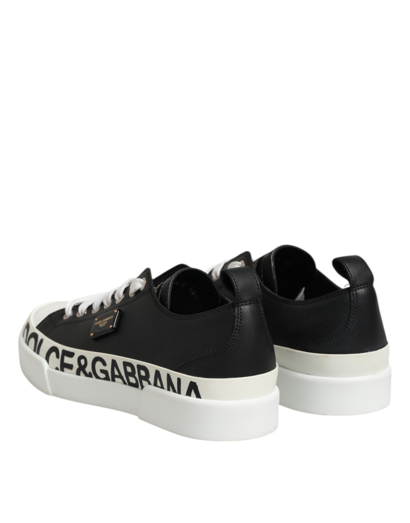 Dolce &amp; Gabbana Zwart Wit Leren Lage Sneakers Schoenen