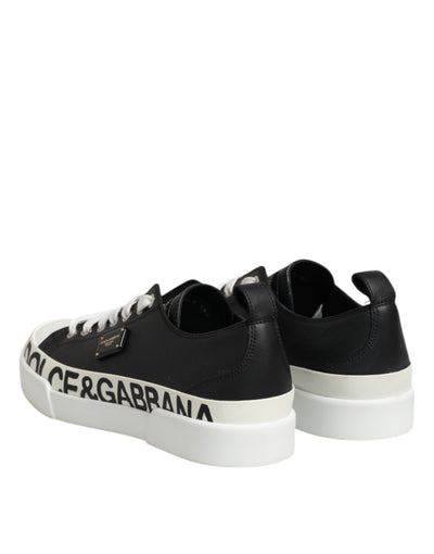 Dolce &amp; Gabbana Zwart Wit Leren Lage Sneakers Schoenen