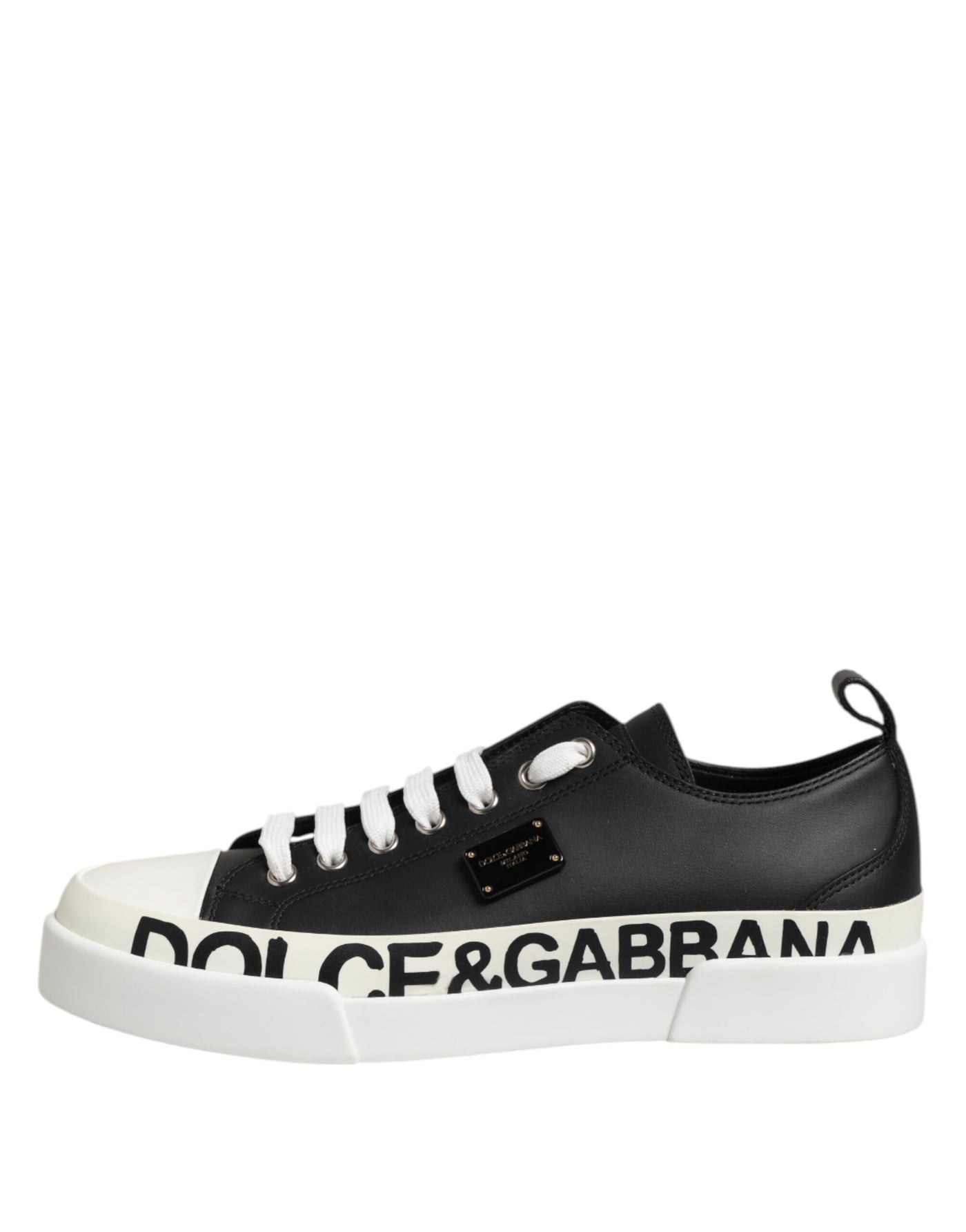 Dolce &amp; Gabbana Zwart Wit Leren Lage Sneakers Schoenen