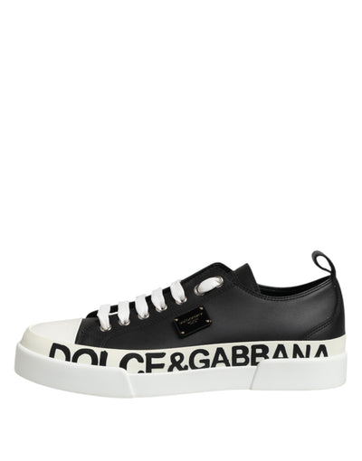 Dolce &amp; Gabbana Zwart Wit Leren Lage Sneakers Schoenen