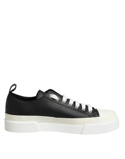 Dolce &amp; Gabbana Zwart Wit Leren Lage Sneakers Schoenen