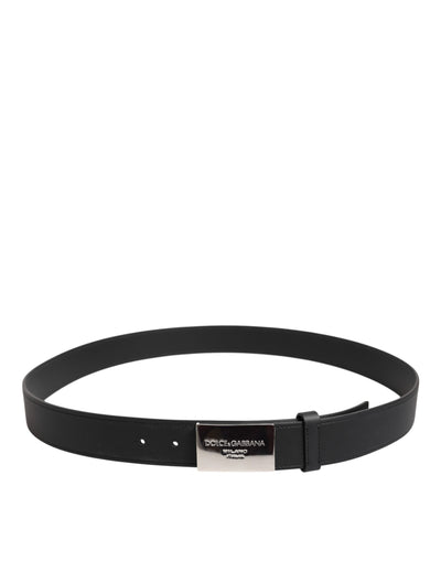 Ceinture Dolce &amp; Gabbana en cuir noir avec boucle en métal argenté et logo