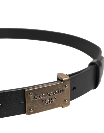 Ceinture Dolce &amp; Gabbana en cuir noir classique avec boucle en métal doré