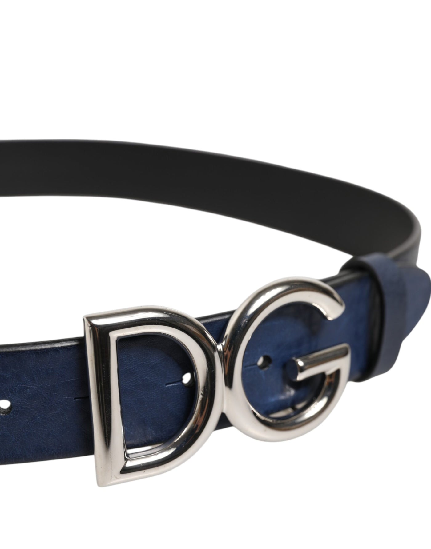 Ceinture Dolce &amp; Gabbana bleue classique en métal argenté avec boucle logo DG