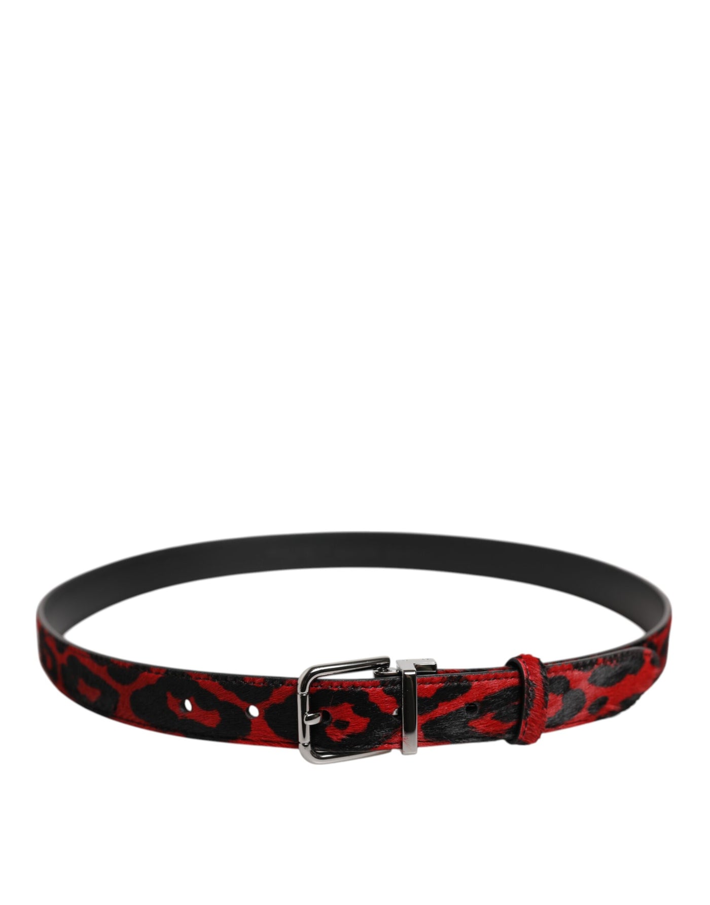 Ceinture Dolce &amp; Gabbana à boucle en métal argenté et motif léopard noir et rouge