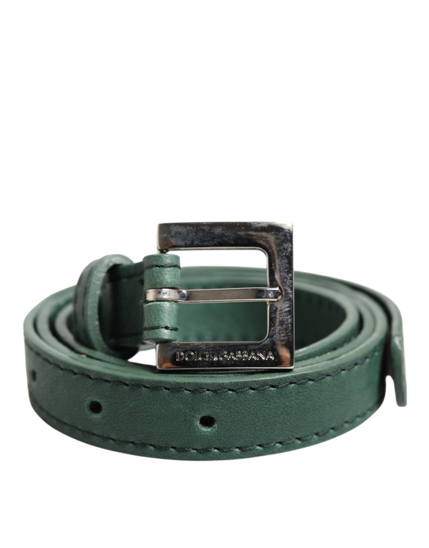 Dolce &amp; Gabbana donkergroene leren riem met zilveren metalen gesp