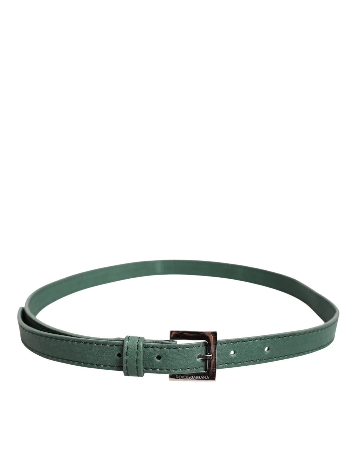 Dolce &amp; Gabbana donkergroene leren riem met zilveren metalen gesp