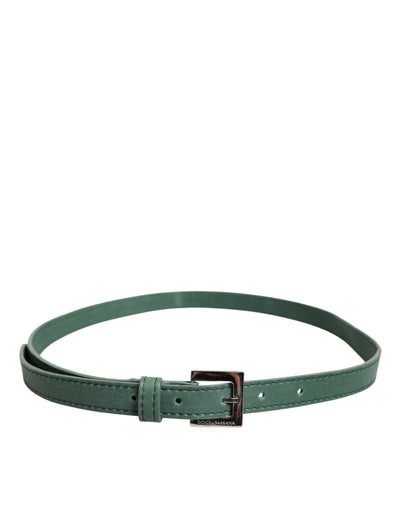 Dolce &amp; Gabbana donkergroene leren riem met zilveren metalen gesp