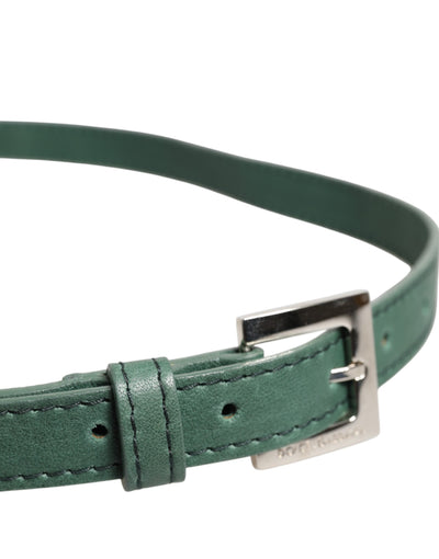 Dolce &amp; Gabbana donkergroene leren riem met zilveren metalen gesp