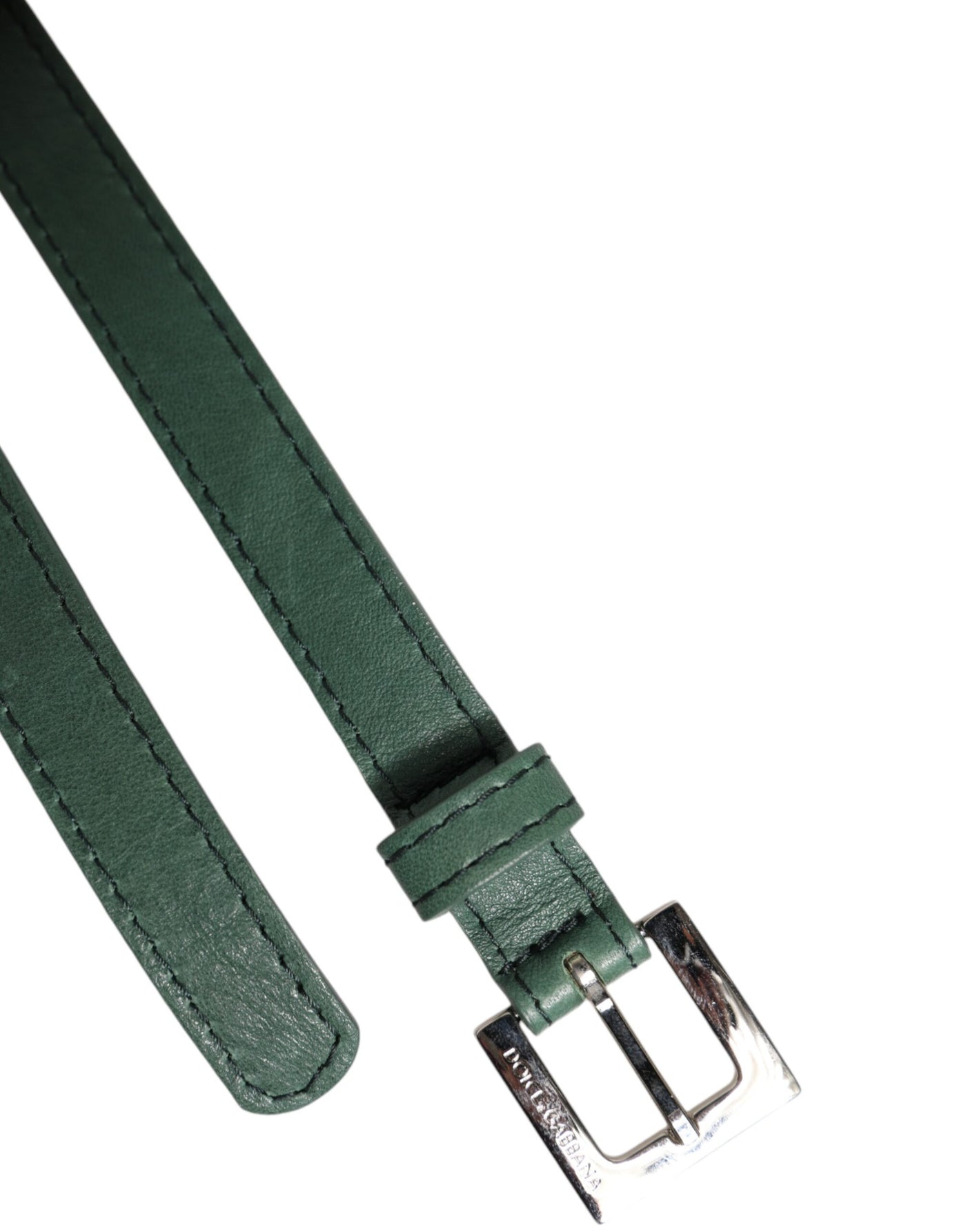 Dolce &amp; Gabbana donkergroene leren riem met zilveren metalen gesp